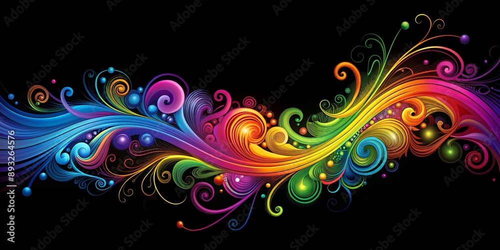 Wall mural a colorful abstract swirls with black background ai-created content