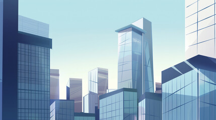 Obraz premium A futuristic skyscraper with a sleek, reflective glass facade rising against a clear blue sky, showcasing modern urban architecture and advanced design