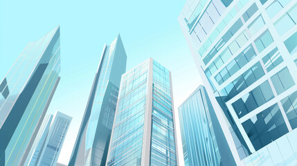 Fototapeta premium A futuristic skyscraper with a sleek, reflective glass facade rising against a clear blue sky, showcasing modern urban architecture and advanced design