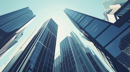 Naklejka premium A futuristic skyscraper with a sleek, reflective glass facade rising against a clear blue sky, showcasing modern urban architecture and advanced design