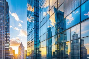 Fototapeta premium Glass Facade Reflecting the Sunset Sky