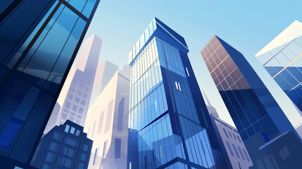 A futuristic skyscraper with a sleek, reflective glass facade rising against a clear blue sky, showcasing modern urban architecture and advanced design