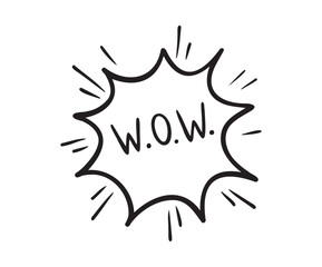 Wow Hand drawn cloud speech bubble element wow text. Explosion cloud icon. Isolated Comic doodle sketch style