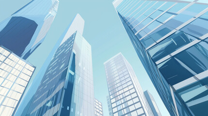 A futuristic skyscraper with a sleek, reflective glass facade rising against a clear blue sky, showcasing modern urban architecture and advanced design