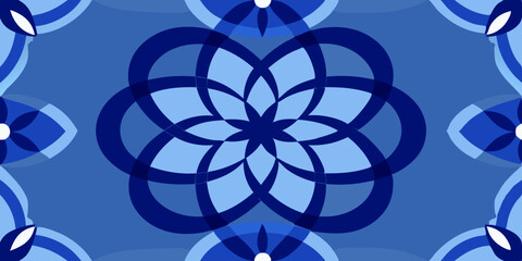 Seamless repeat pattern featuring blue mandala design 