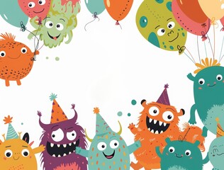Naklejka premium Happy birthday card with a cute monster character and text 