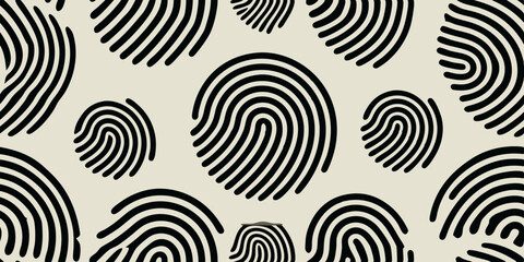 black and white seamless pattern of abstract fingerprint design, unique intricate