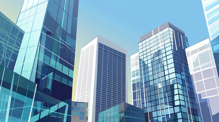 Obraz premium A futuristic skyscraper with a sleek, reflective glass facade rising against a clear blue sky, showcasing modern urban architecture and advanced design