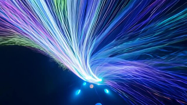 Vivid fiber optic lights display on dark background