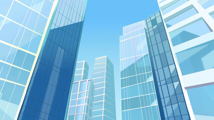Fototapeta premium A futuristic skyscraper with a sleek, reflective glass facade rising against a clear blue sky, showcasing modern urban architecture and advanced design