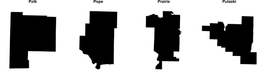 Polk, Pope, Prairie, Pulaski outline maps