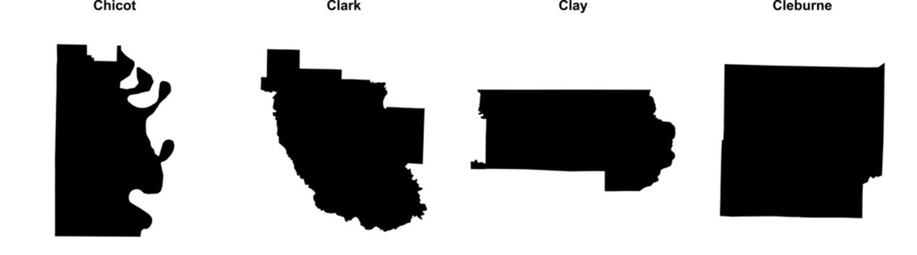 Chicot, Clark, Clay, Cleburne outline maps