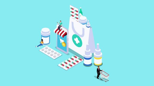 online pharmacy, e-commerce isometric 3d