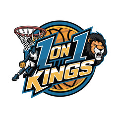 Basketball logo, lion mascot, character playing, sports emblem logo 