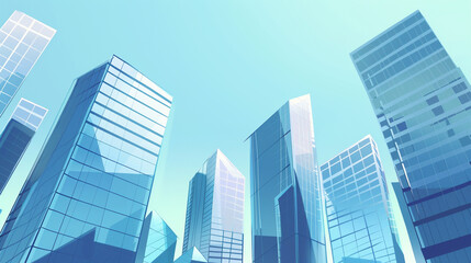 Obraz premium A futuristic skyscraper with a sleek, reflective glass facade rising against a clear blue sky, showcasing modern urban architecture and advanced design