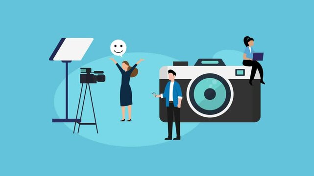 Photographer shooting model in studi