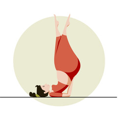 Girl in yoga pose sarvangasana. Vector illustration