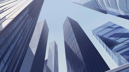 A futuristic skyscraper with a sleek, reflective glass facade rising against a clear blue sky, showcasing modern urban architecture and advanced design