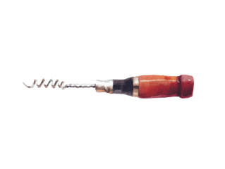 Rustic corkscrew with a wooden handle, perfect for opening wine bottles. A stylish and functional tool for any kitchen or bar collection.