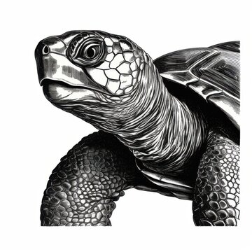 recommend clip art: Black and white Vintage engraved art of a turtle portrait isolated on white background, ink sketch illustration, simple vector art design, highly detailed line art, high contrasty