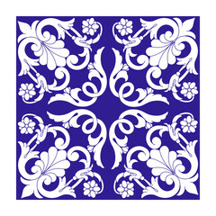 Spanish majolica seamless pattern. Sicilian hand-drawn ethnic folk blue ornament. Mediterranean porcelain pottery. Mexican talavera, portuguese azulejo, arabesque motif. Vector illustration