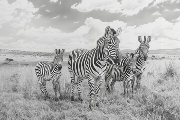 Obraz premium Burchell's zebras with foal, Tanzania