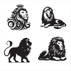silhouette of lion on clean vector whith sitting pose 