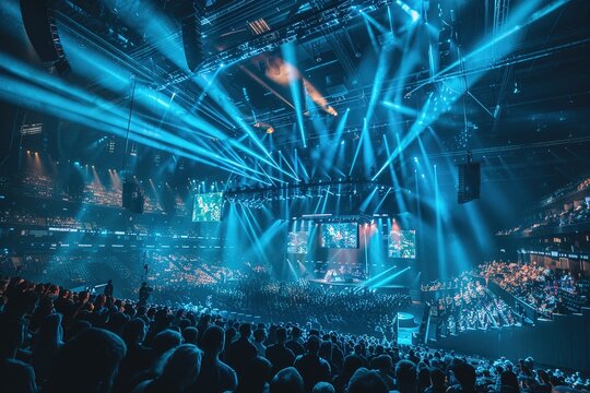 A bustling e-sports arena, filled with enthusiastic spectators 
