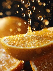 Vivid Macro Photography of Fresh Orange Slices with Dripping Juice Captured in High Detail