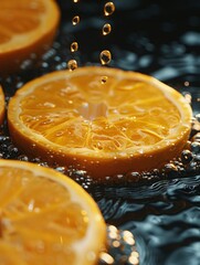 Vivid Macro Photography of Fresh Orange Slices with Dripping Juice Captured in High Detail