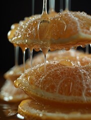 Vivid Macro Photography of Fresh Orange Slices with Dripping Juice Captured in High Detail