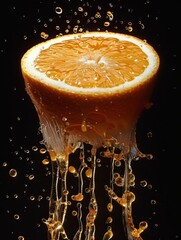 Vivid Macro Photography of Fresh Orange Slices with Dripping Juice Captured in High Detail