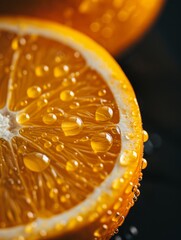 Vivid Macro Photography of Fresh Orange Slices with Dripping Juice Captured in High Detail