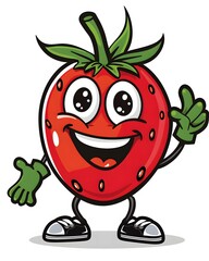 Fototapeta premium Smiling Cartoon Strawberry with Big Eyes and Happy Face