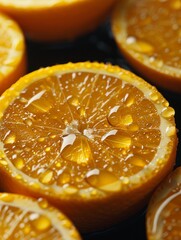 Vivid Macro Photography of Fresh Orange Slices with Dripping Juice Captured in High Detail