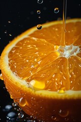 Vivid Macro Photography of Fresh Orange Slices with Dripping Juice Captured in High Detail