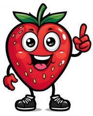 Smiling Cartoon Strawberry with Big Eyes and Happy Face