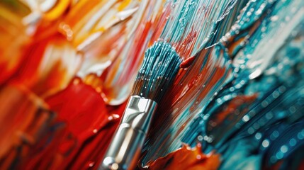 Fototapeta premium Close-up photo of a paintbrush. AI generated.