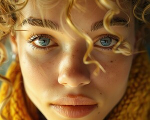 Captivating Portrait of a Woman with Warm, Kind Eyes and a Soft, Gentle Expression Her Radiant Smile and Welcoming Gaze Convey a Sense of Love, Kindness, and Affection, Making Her an Enchanting