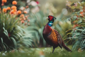 Fototapeta premium Male pheasant on lawn.