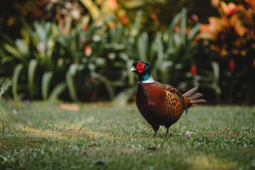Fototapeta premium Male pheasant on lawn.