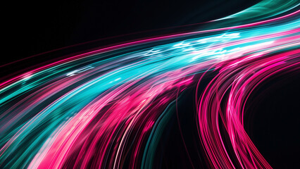 Curved Light Strokes in Pink and Turquoise on Black