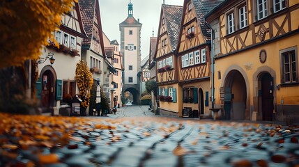 Obraz premium Charming Medieval Town of Rothenburg ob der in Autumn Splendor