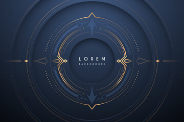 Golden circle frame on blue background