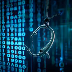 Phishing attack concept with a fishhook trying to lure digital assets