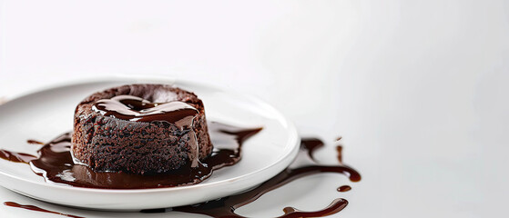 lava cake in plate on white plain background with space for text 