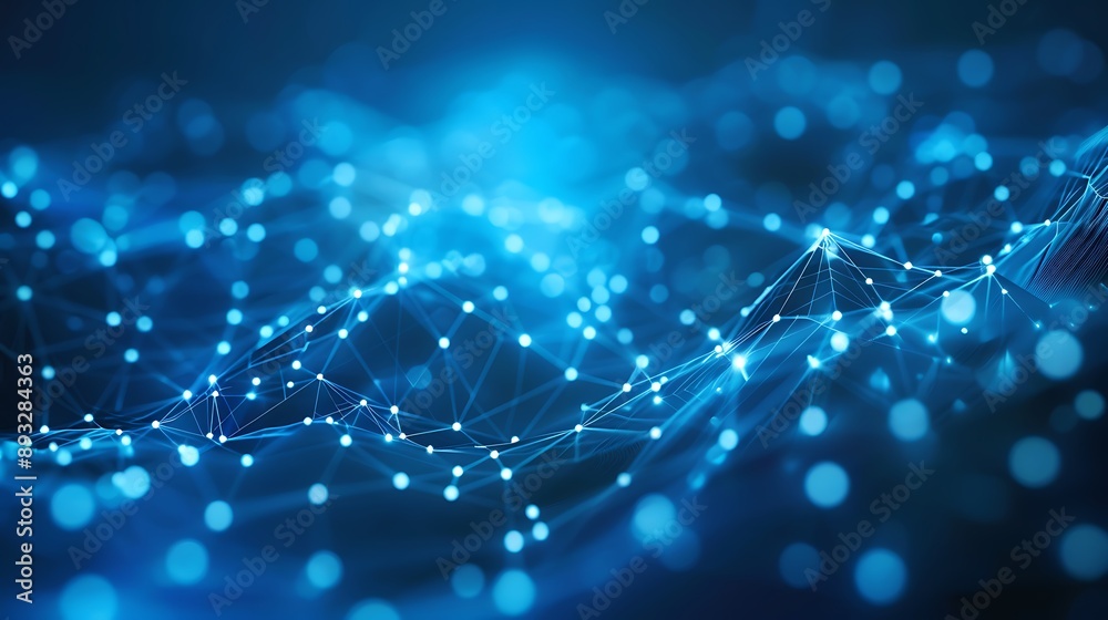Wall mural abstract blue digital connection network for future internet communication technology concept.