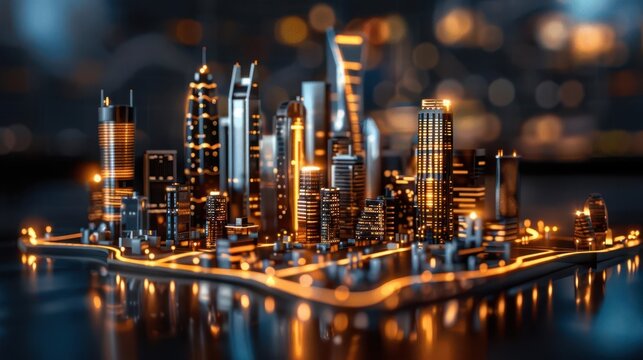 Smart city technologies displayed in an interactive urban model, showcasing efficient living