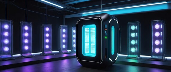 Obraz premium A futuristic lab scene featuring glowing devices, showcasing advanced technology and innovation in a modern, high tech environment