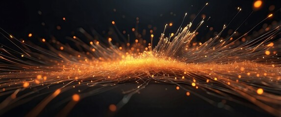 An abstract composition featuring glowing particles and dynamic waves, evoking energy and innovation, perfect for tech and celebration themes